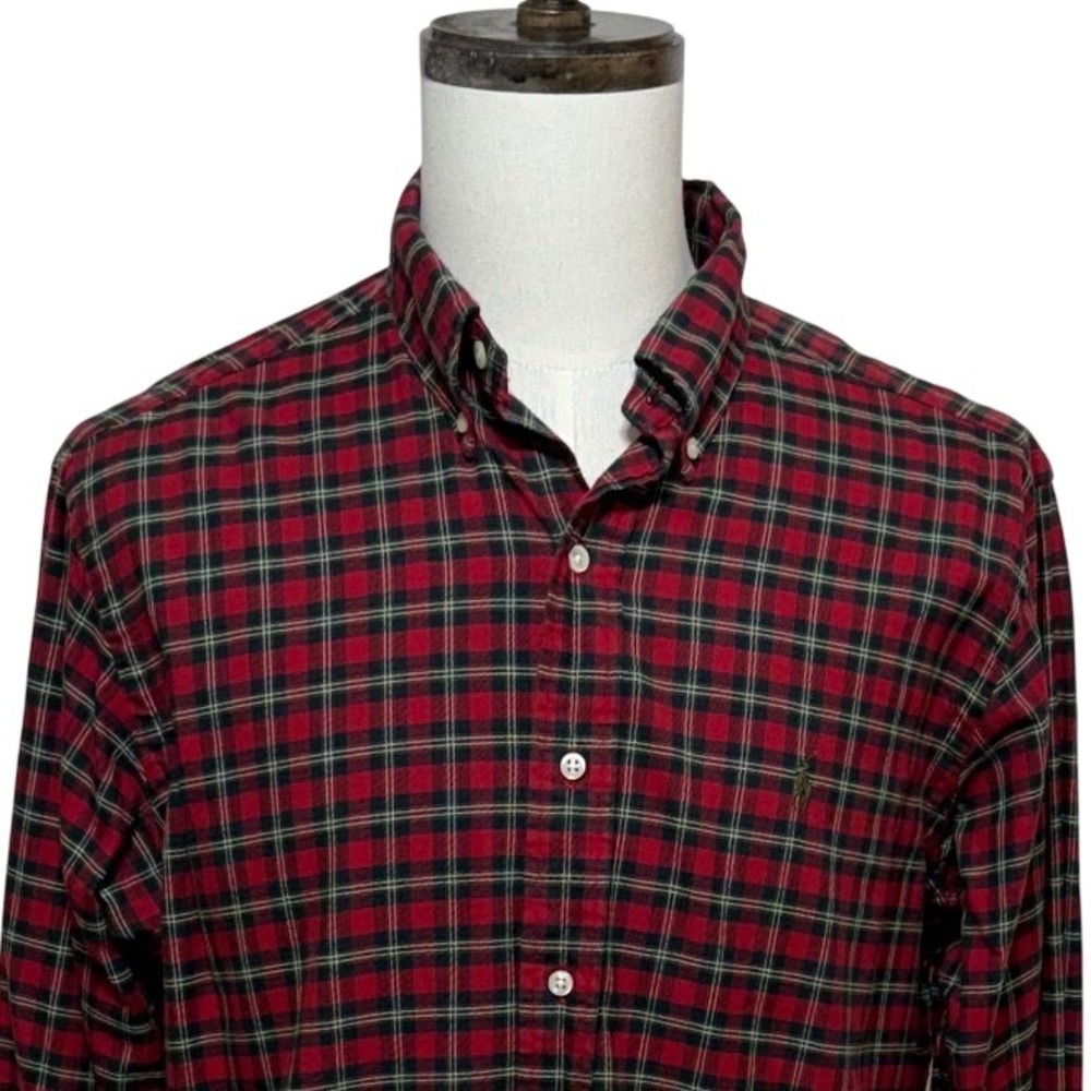 Ralph Lauren Shirt Mens Large Red Plaid Classic Fit Button Down Long Sleeve